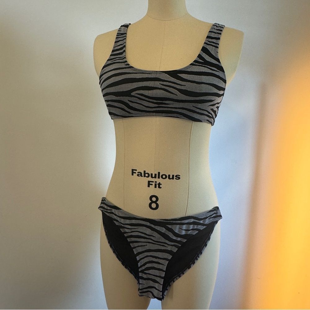 SINCERELY JULES SOLD AS SET Zebra Print Knit Bikini in Black Grey Multi Medium M